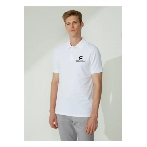 Erkek Pike Polo Yaka Tişört Düğmeli Baskılı T-Shirt - Beyaz