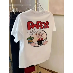 Erkek T-Shirt Oversize Kısa kol Tişört Popeye Baskılı - Beyaz