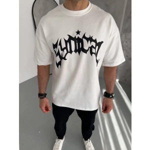 ERKEK Tişört Bisiklet Yaka Baskılı Kısa kol T-Shirt - Beyaz
