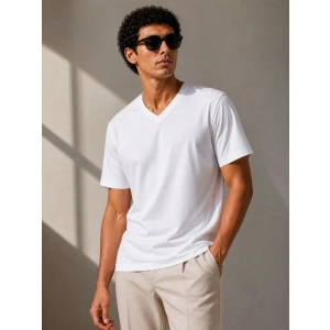 Erkek V Yaka Basic Tişört Kısa Kol Yazlık Regular Fit T-Shirt - Beyaz