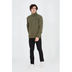Erkek Yarım Fermuarlı Baskılı 3 iplik pamuklu sweatshirt - Yeşil