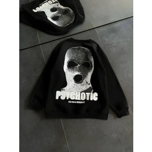 Kadın 3 iplik Kışlık Bisiklet Yaka Baskılı SweatShirt - Siyah
