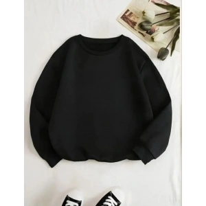 Kadın 3 İplik Pamuklu Bisikilet Yaka SweatShirt - Siyah