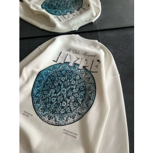 Kadın 3 İplik Pamuklu Bisiklet Yaka Baskılı SweatShirt - Beyaz