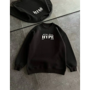 Kadın 3 İplik Pamuklu Bisiklet Yaka Baskılı SweatShirt - Siyah