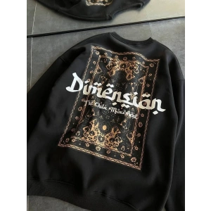 Kadın 3 İplik Pamuklu Bisiklet Yaka Baskılı SweatShirt - Siyah