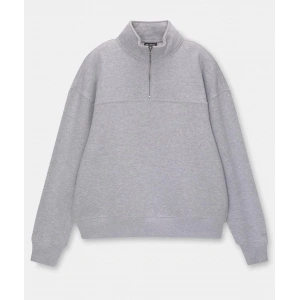 Kadın 3 İplik Pamuklu Oversize Yarım Fermuarlı Yakalı Basic Sweatshirt - Gri