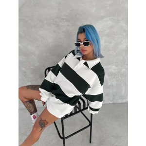 Kadın 3 iplik Pamuklu Parçalı Yakalı SweatShirt - Yeşil