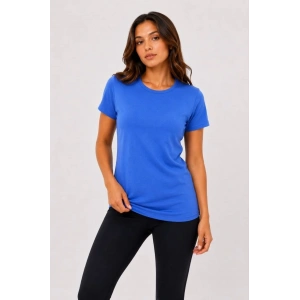 Kadın Basic Tişört Bisiklet Yaka Kısa Kol Günlük Yazlık Slim fit T-Shirt - Mavi