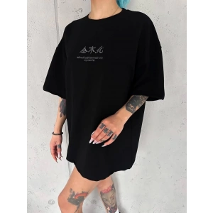 Kadın Baskılı kısa kol Oversize T-Shirt - Siyah