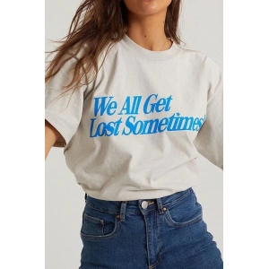 Kadın Baskılı Oversize kısa kol T-Shirt - Beyaz