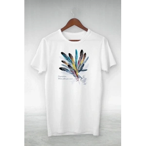 Kadın Baskılı T-Shirt Kısa Kol Bisiklet Yaka Oversize Rahat Kalıp Tişört - Beyaz