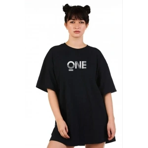 Kadın Baskılı T-Shirt Kısa Kol Bisiklet Yaka Oversize Rahat Kalıp Tişört - Siyah