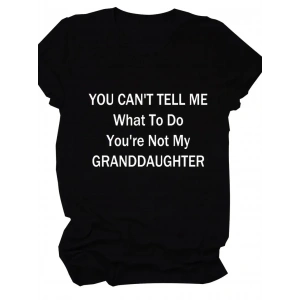 Kadın Baskılı Tişört Kısa Kol Bisiklet Yaka T-shirt - Siyah