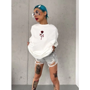 kadın Bisiklet Yaka Baskılı Oversize Kısa kol  T-Shirt - Beyaz