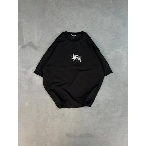 kadın Bisiklet Yaka Baskılı Oversize  Kısa kol T-Shirt - Siyah