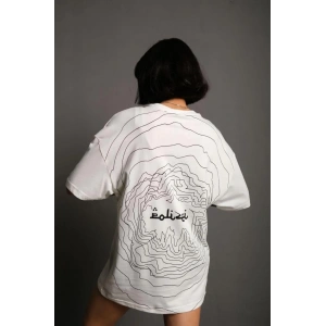 Kadın Bisiklet Yakalı Sırt Baskılı  Kısa kol Oversize T-Shirt - Beyaz