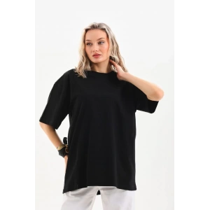 Kadın Düz  Kısa kol Penye T-shirt - Siyah