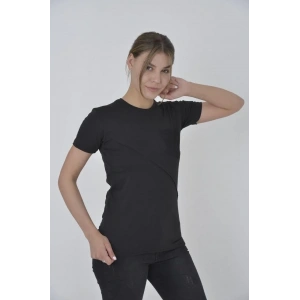 Kadın File Cepli T-Shirt Kısa Kol Bisiklet Yaka Slimfit Tişört  - Siyah