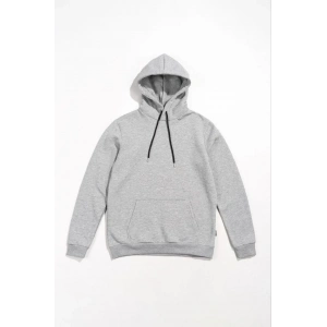 Kadın Kapüşonlu Kanguru Cepli 3 İplik Pamuklu Oversize Hoodie Sweatshirt -  Gri