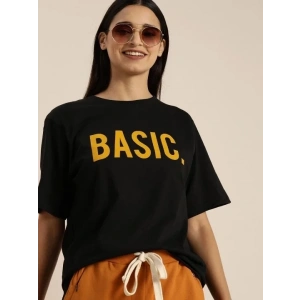 Kadın Kısa Kol Yazlık Tişört Bisiklet Yaka BASIC Baskılı T-Shirt - Siyah