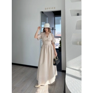 Kadın Kısa Kollu Uzun Elbise - Kırık Beyaz