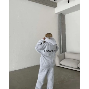 Kadın Nakış İşlemeli 3 İplik Pamuklu Sweat Alt-Üst Takım- Gri