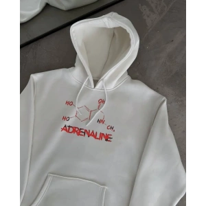 Kadın Oversize Kapüşonlu Cepli Baskılı 3 İplik Pamuklu Hoodie Sweatshirt - Beyaz