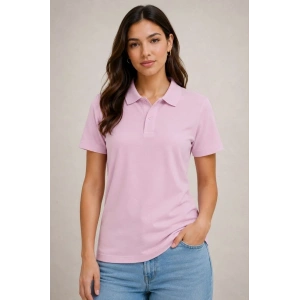 Kadın Polo Yaka Pike Kumaş Düğmeli Basic Tişört Günlük Rahat - Pembe