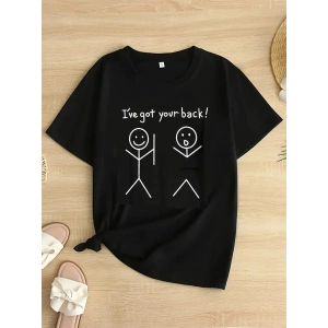 Kadın T-Shirt Ive Got Your Back Basklı tişört - Siyah