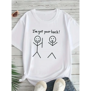 Kadın T-Sirt  Ive Got Your Back Baskılı Kısa kol Tişört - Beyaz