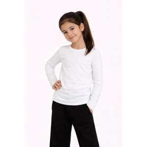 Kız Çocuk Basic Uzun Kollu Tişört Okul Günlük Rahat T-Shirt - Beyaz