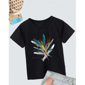 Kız Çocuk Baskılı T-Shirt- Siyah