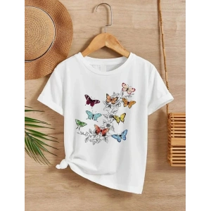 Kız Çocuk Bisiklet Yaka Baskılı T-Shirt - Beyaz