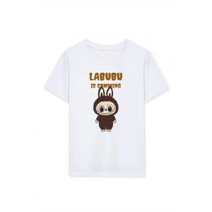 Kız Labubu Çocuk Baskılı T-Shirt - Beyaz