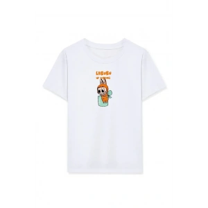 Kız Labubu Çocuk Baskılı T-Shirt - Beyaz