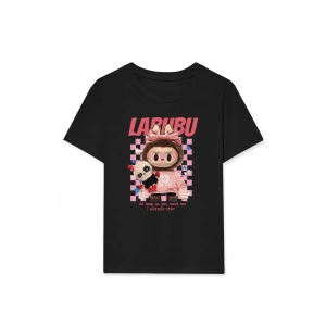 Kız Labubu Çocuk Baskılı T-Shirt - Siyah