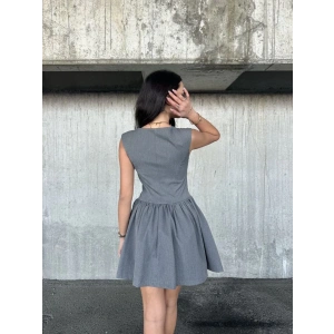 Kolsuz Mini Elbise- Gri