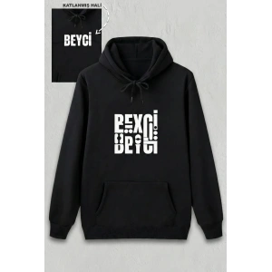 Sevgililer Günü Beyci Hediye Baskılı Oversize Kapüşonlu Sweatshirt - Siyah