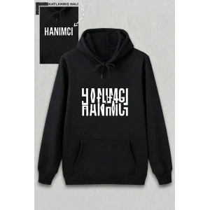 Sevgililer Günü Hanımcı Hediye Baskılı Oversize Kapüşonlu Sweatshirt - Siya