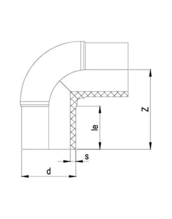 90° Dirsek Spigot, Enjeksiyon PN10