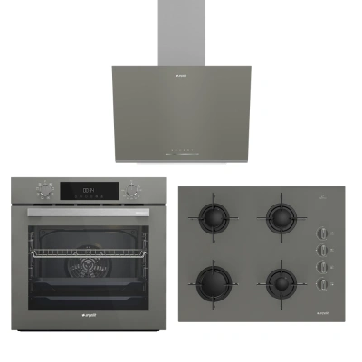 Arçelik Yeni Gri Üçlü Buhar Destekli Cam Ankastre Çeyiz Seti