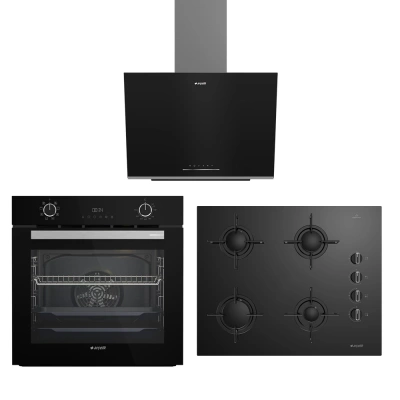 Arçelik Yeni Siyah Üçlü Buhar Destekli Cam Ankastre Çeyiz Seti