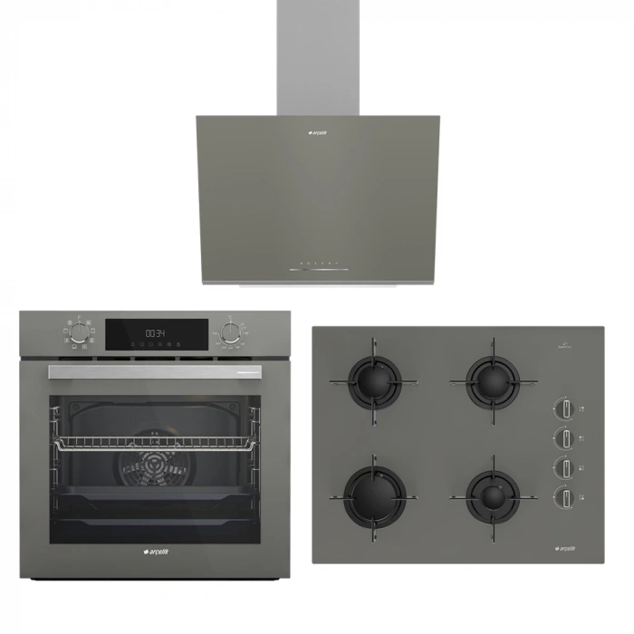 Arçelik Yeni Gri Üçlü Buhar Destekli Cam Ankastre Çeyiz Seti