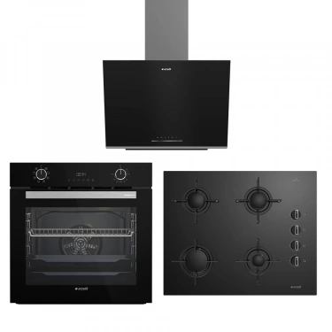 Arçelik Yeni Siyah Üçlü Buhar Destekli Cam Ankastre Çeyiz Seti