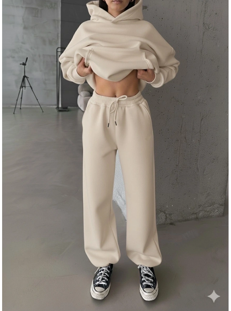 3 iplik şardonlu Lastik paça eşofman bej p510439