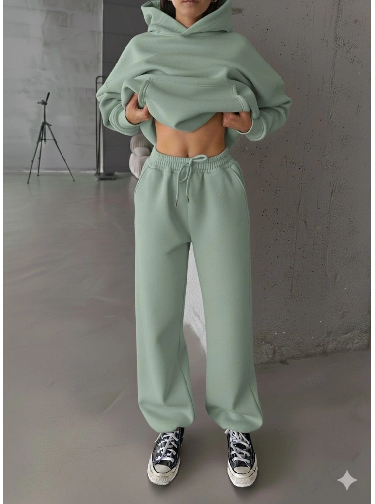 3 iplik şardonlu Lastik paça eşofman mint p510439