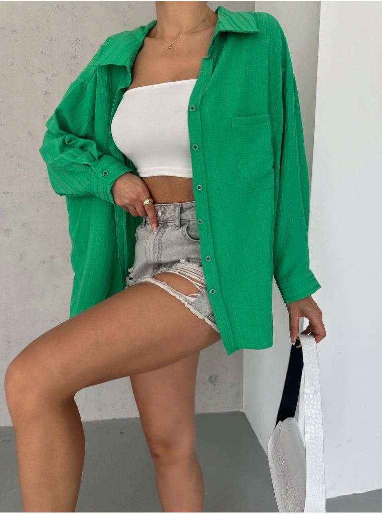 Ağaç kabuğu oversize arkası pileli gömlek