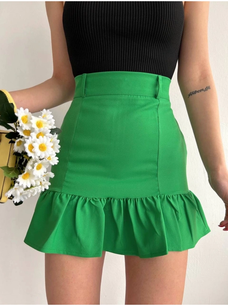 Altı fırfırlı etek yeşil s24817