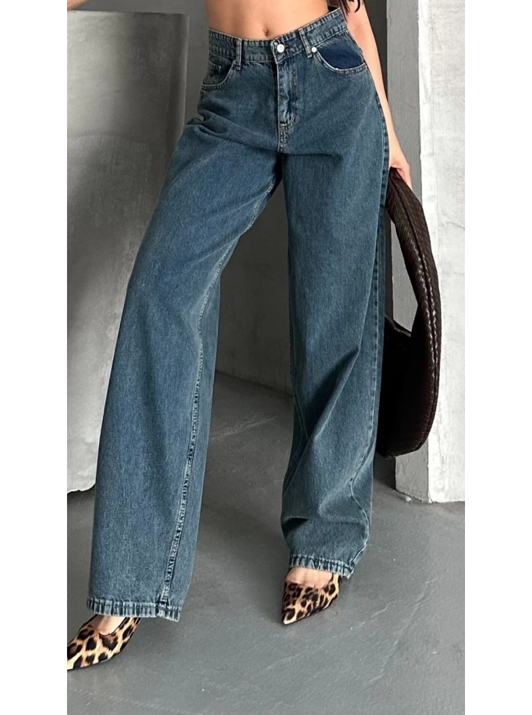 Baggy kar yıkama yeşil tint jeans pantolon d2007